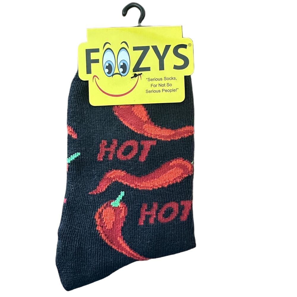 NWT Foozys Black Chili Pepper Pattern Novelty Socks Women One Size